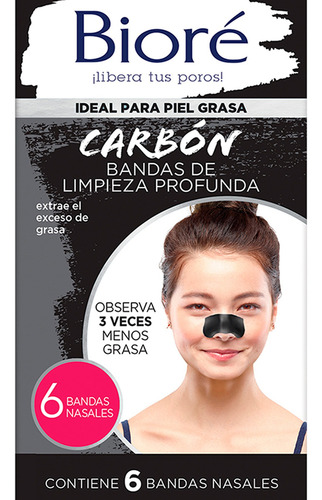 Bioré Bandas De Limpieza Profunda Nasales Carbón 6u 3c