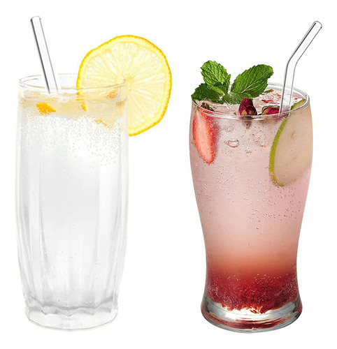 12 Pajitas De Vidrio Transparente Reutilizables