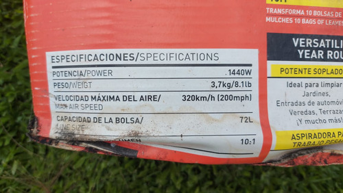 Sopladora Aspiradora Black And Decker Bv2550-ar 1440w Naranja Oscuro (Usado)