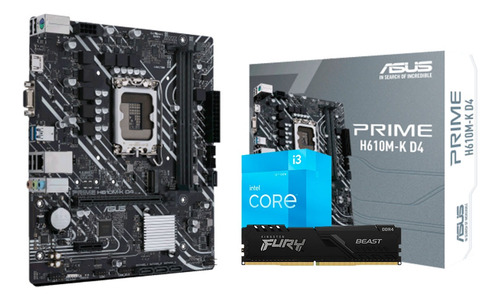 Kit De Actualizacion Intel Core I3 12100 + Tarjeta + 8gb Ram Color Negro