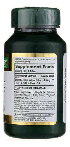 Suplemento Nature's Bounty Probiótico Acidophilus 120 Compri