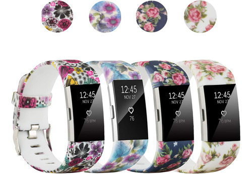 Pack De 3 Mallas Con Diseño Floral Para Fitbit Charge 2