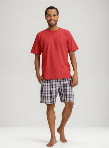 Pijama Corto Algodón Mota Talla S Color Rojo Mt30189