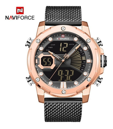 Espectacular Naviforce Nf9172s, Dual Time, Luz Halogena