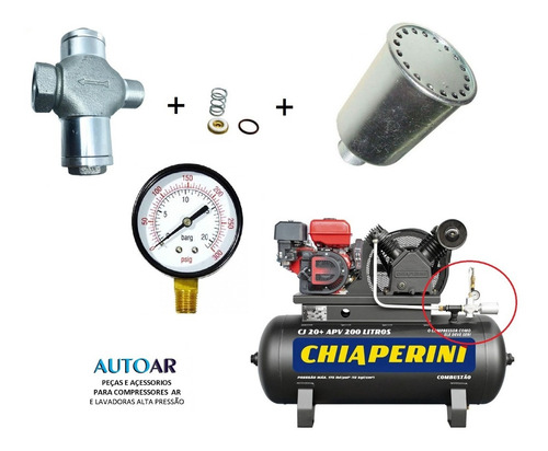 Kit Valvula + Abafador Para Compressor Com Motor A Gasolina 