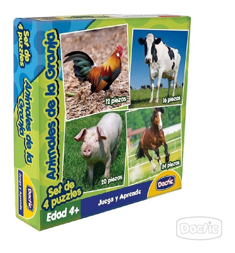 Puzzle Animales De La Granja Cartón 4u 