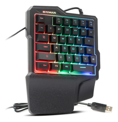 Teclado Led Semi Mecanico Gamer Uma Mão Pc Celular Jogos Cor de teclado Preto Idioma Português Brasil