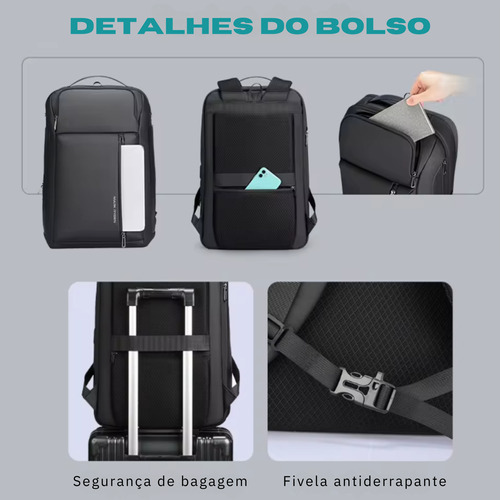 Mochila grande expandible de primera calidad para cuaderno de 35 litros, 15.6 Mark Ryden, modelo Mr9808, color negro liso