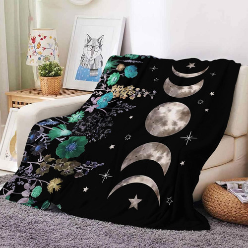 Manta De Franela Con Estampado Floral De Estrellas Y Luna Ll