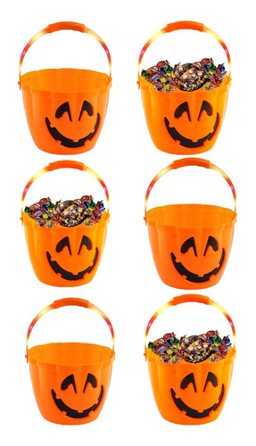 Calabaza Dulcera Con Luz Cubeta Calaverita Hallowen 6pz