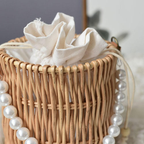 4 Hand Woven Rattan Handbag For Women Lady Bucket Handle For