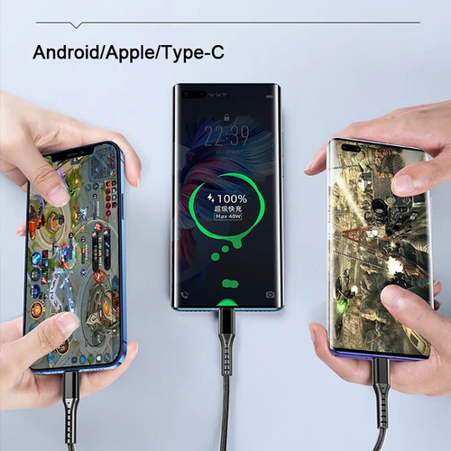 Cabo Carregador Rápido 100w 3 Em 1 Usb Tipo C 5a Micro 2m