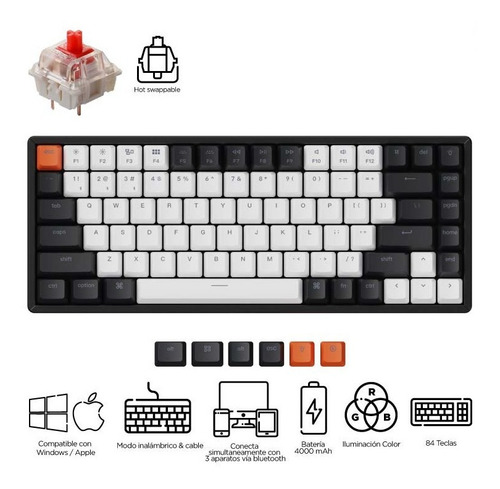 Imagen 2 de 6 de Teclado Mecanico Wireless Keychron K2 Version 2 Rgb Aluminio Qwerty Red Switch Hotswappable Distribución Ansi Inglés Us Bluetooth Gamer Coder Pc Mac Tamaño Layout 75%