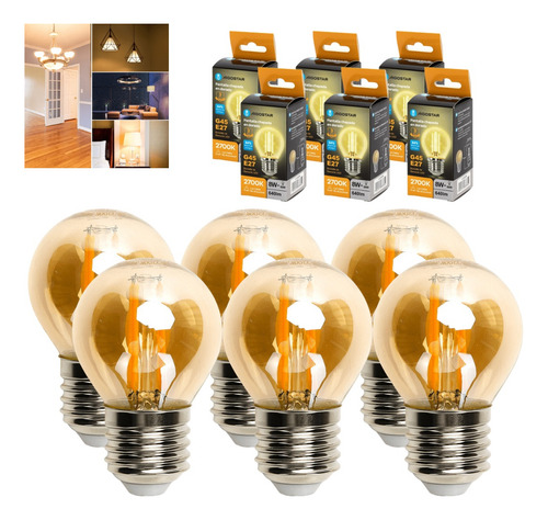 6 Uds Aigostar Foco Vintage Fialamento Led G45 E27 8w 2700k