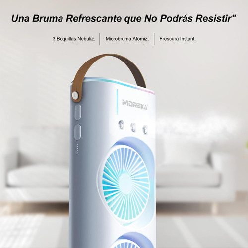 Ventilador Usb Oscilante Aire Frío Portátil Ventilador Luz Led Regulable Y Control Remotodoble Nebulización, Usb Y Base Giratoria Para Oficina Dormitorio Viaje