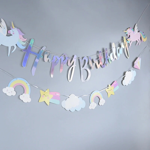 Guirnalda Feliz Cumpleaños Fiesta Unicornio Niña Banner 1 Pz