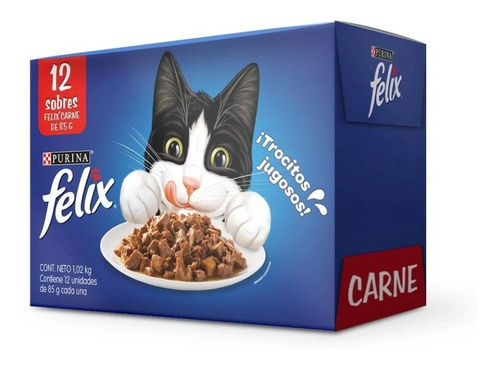 Purina Felix 12 Sobres 85g Sabor Carne Alimento Gato Cat