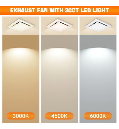 Bathroom Exhaust Fan With Led Light Feiton Square 30w 110cfm