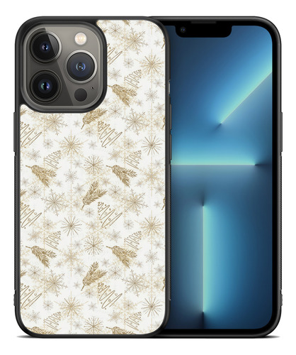 Funda Para iPhone Fondo Navideño Crema Copo De Nieve Navidad