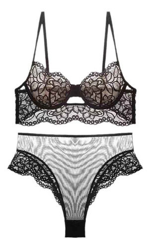 Conjunto Lencería Push-up De Encaje Floral Sexy Mujer