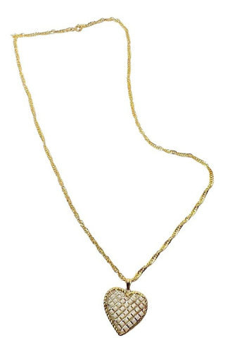 Cadena Torzal Con Dije Corazon En 14 Kt Oro Italiano