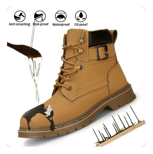 Zapatos De Trabajo Al Aire Libre Amarillos De Cuero Genuino