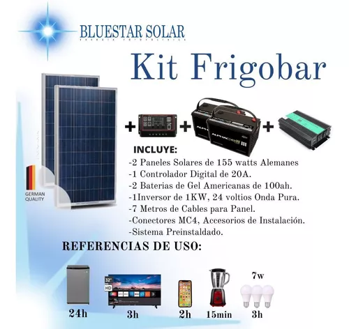 Kit solar Peru 1000W/dia Uso Diario ECONOMICO: Frigobar, Luz, TV, DVD,  Licuadora, Laptop, mini radio - Panel Solar Peru