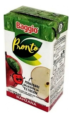 Jugo Baggio Pronto Manzana Libre Gluten Sin Tacc Pack X 90 U