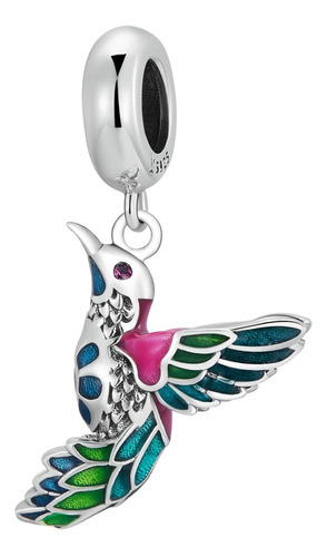 Charm Dije Plata 925 Colibri Ave Multicolor Pajaro Todojoyas