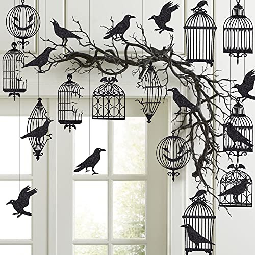 Glitter Black Crow Cage Streamer Set Decoración De Fie...