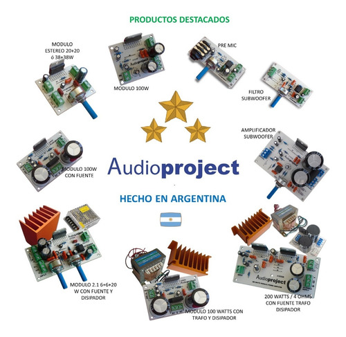 Imagen 7 de 7 de Modulo Amplificador 2.1 6+6+20 Watts Con Vol - Audioproject