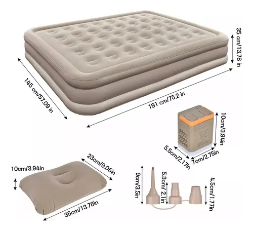 Colchón Cama Inflable Eléctrico (2 Plazas) Con Dos Almohadas