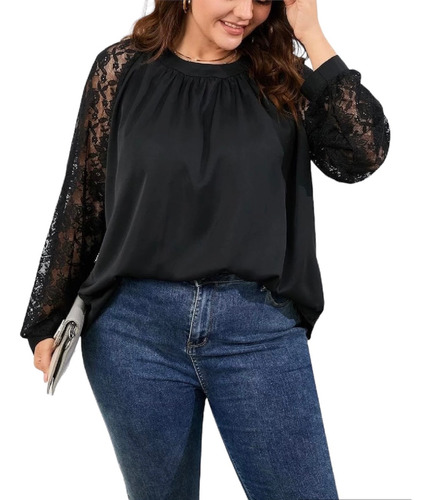 Blusa De Modal Con Encaje Talle Grande Y Especial