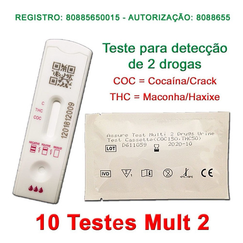 Imagem 4 de 5 de 10 Kits Para Teste De Duas Substâncias Coc+thc Com Coletor