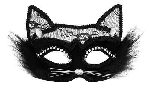 Encaje Gato Negro Veneciana Mascaras Halloween Para Mujer Pa