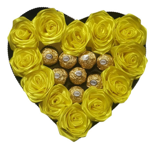 Caja Regalo Corazon Flores Rosas 14 Febrero Amor Aniversario Amarillo