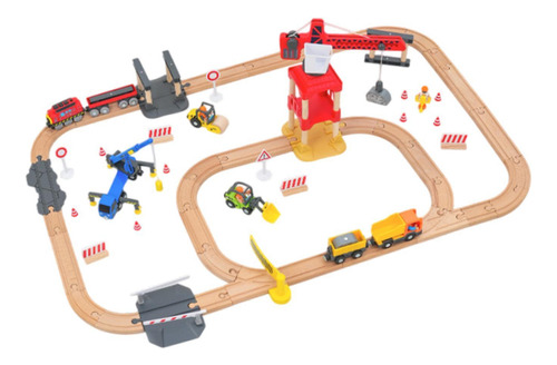Juego De Vías De Tren De Madera Con Puente Para Niños Y