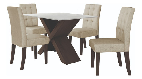 Conjunto Mesa De Jantar Off White Dubai Castanho / Areia