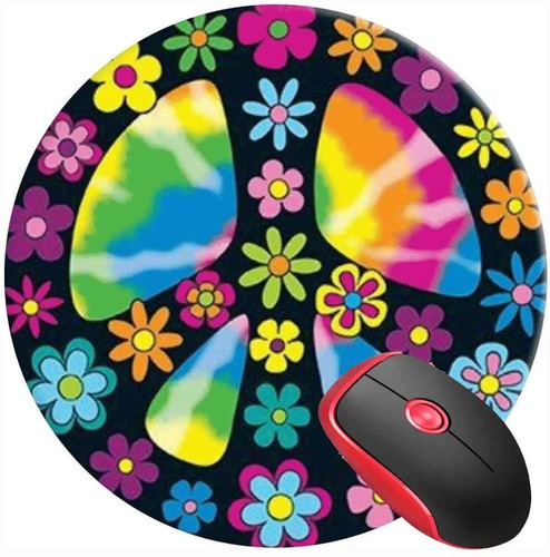 Mouse Pad Circular Signo Paz Flores Colores 7.9x7.9 Pulga...