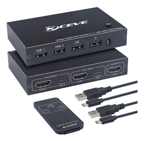 Kceve Conmutador Kvm Hdmi 2 Puerto Usb 4k 60hz Caja Para Un