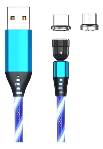 Cable Usb Magnético 3en1 Carga Rápida+ Datos+ Giratorio 540° Color Azul 2m
