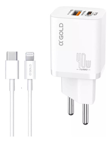 Fonte Carregador Turbo Rápido 40w Duas Entradas Universal C Cor Branco