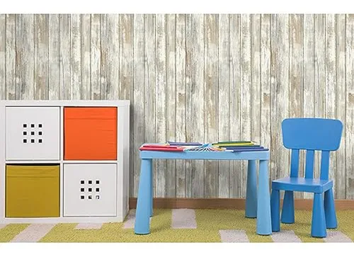 Papel Pintado Autoadhesivo Blanco De Madera Desgastada -