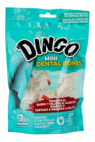 Osso Petisco Dingo Mini Dental Bone 70g Pacote C/ 7un Cães