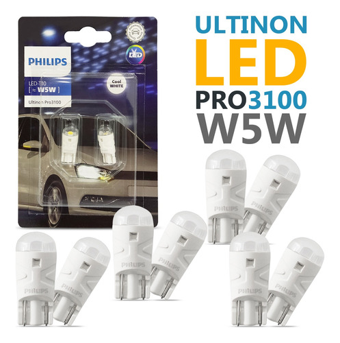 Lâmpada Philips Ultinon Pro3000 Led W5w T10 6000k 4 Pares