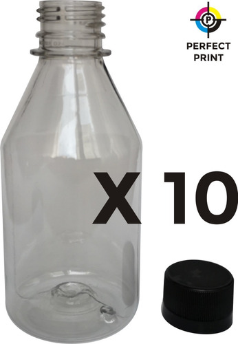 Imagen 1 de 5 de Botella Transparente 250 Cc X 10 Unidades Con Tapa Negra