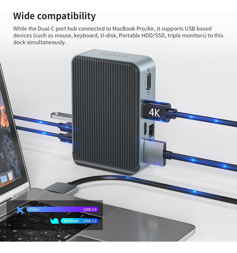 Estacion De Acoplamiento Usb C Con Monitor Dual Par Mackbook