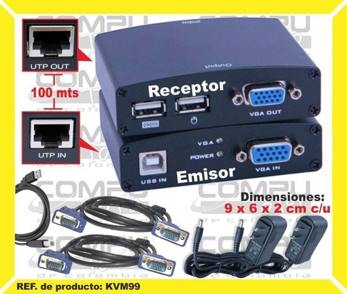 Extensor Kvm Por Utp Vga+usb 100m Ref: Kvm99 Computoys Sas