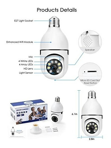 Imagen 7 de 7 de Camara Wifi 360 Foco Robotica Nocturna Hd 1080p Android Ipho