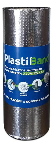 Fita Asfáltica Aluminizada 45cm X 10m Plastiband Dplastic Cor Cromado